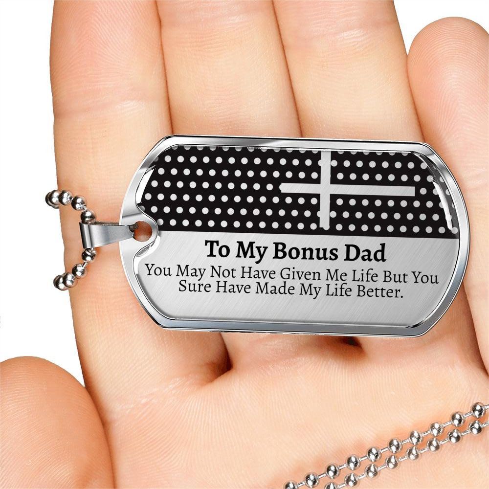 To My Bonus Dad Dog Tag Necklace, Gift For Stepfather, Bonus Dad Gifts For Father’s Day, Necklace Gift For Dad