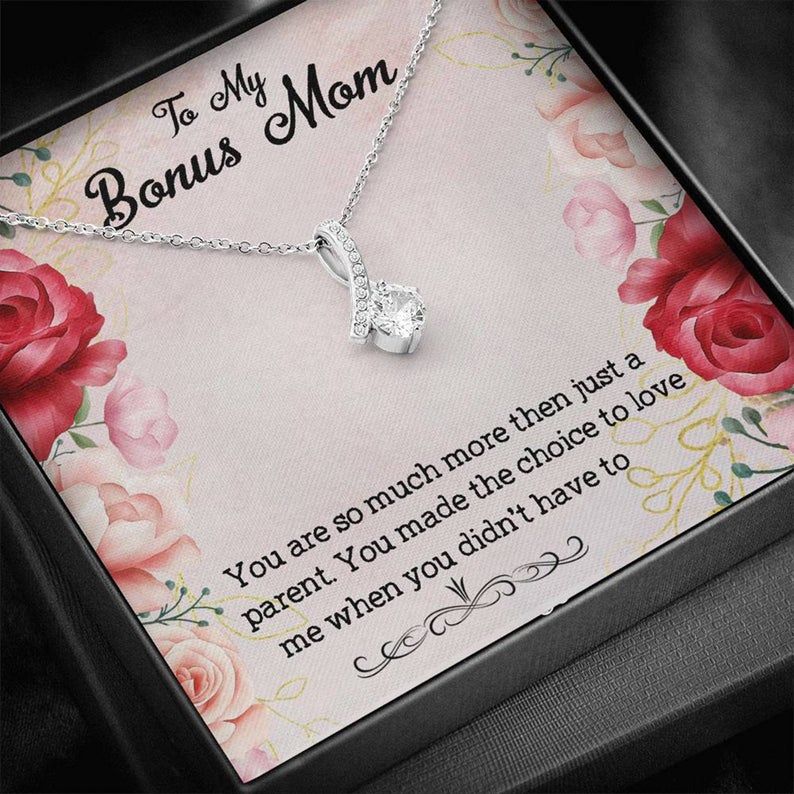 To My Bonus Mom Alluring Beauty Necklace Gift from Stepdaughter- Stepmom Jewelry Birthday Present – More Than A Parent – Gift for Stepmom