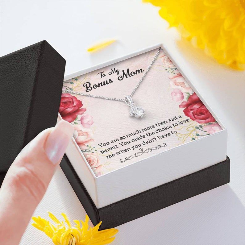 To My Bonus Mom Alluring Beauty Necklace Gift from Stepdaughter- Stepmom Jewelry Birthday Present – More Than A Parent – Gift for Stepmom