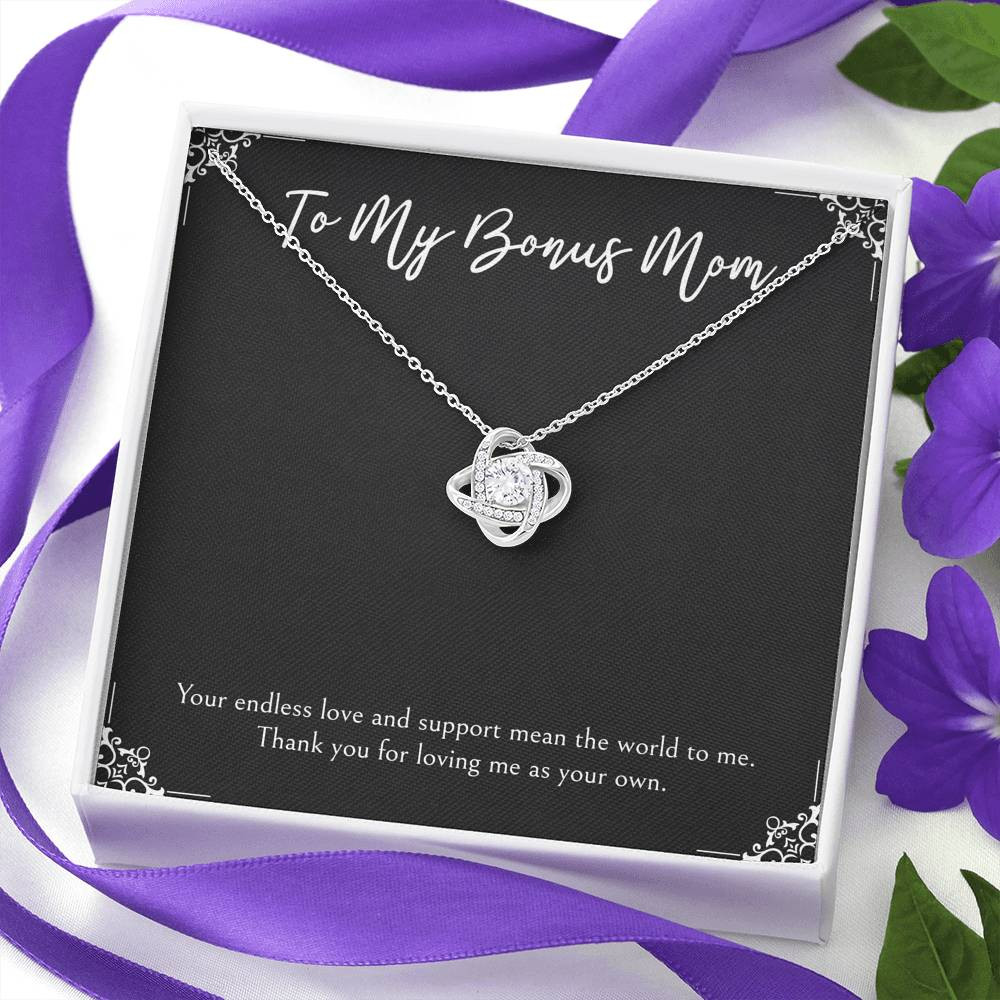 To My Bonus Mom Gifts, Endless Love And Support, Love Knot Necklace For Women, Birthday Mothers Day Present From Bonus Daughter