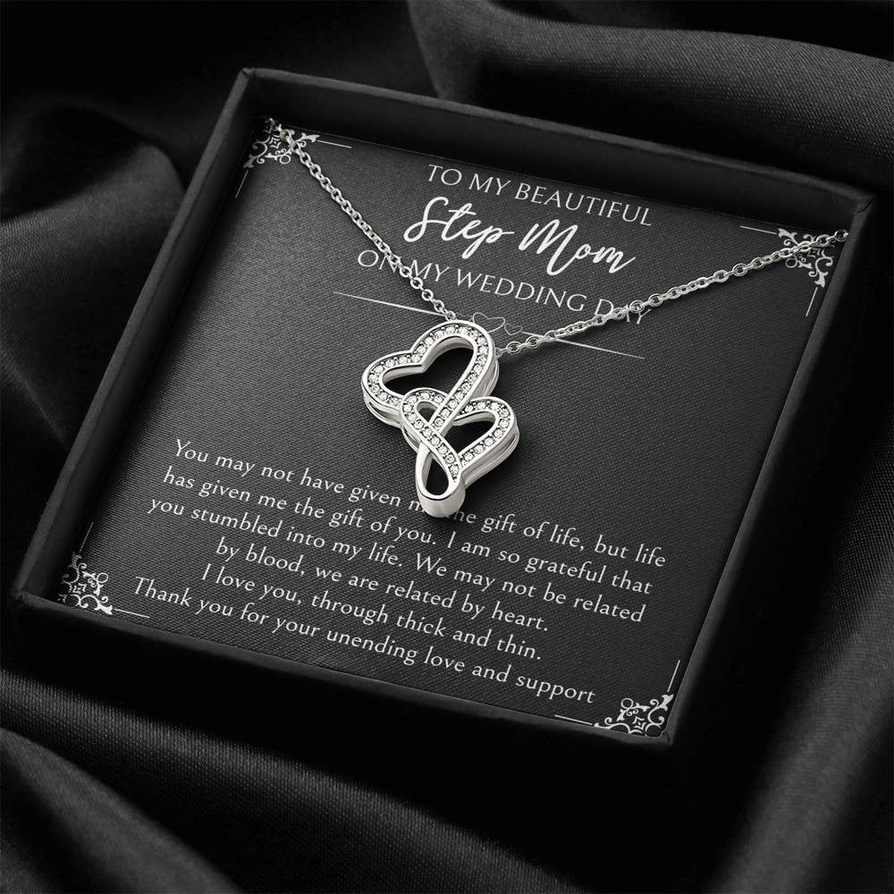 To My Bonus Mom Gifts, I Am So Grateful, Double Heart Necklace For Women, Wedding Day Thank You Ideas From Bride