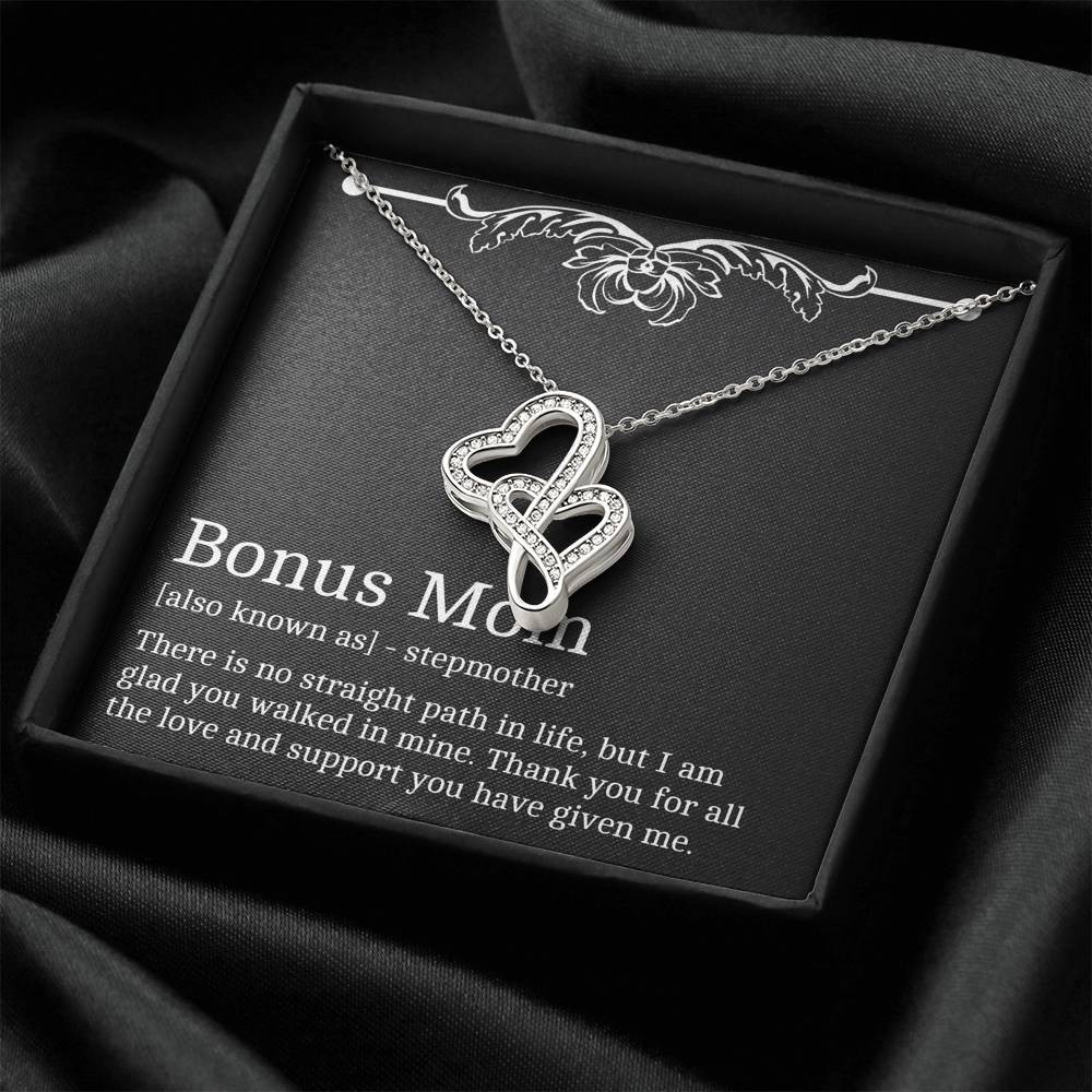 To My Bonus Mom Gifts, Thank You For All The Love, Double Heart Necklace For Women, Birthday Mothers Day Present From Bonus Daughter