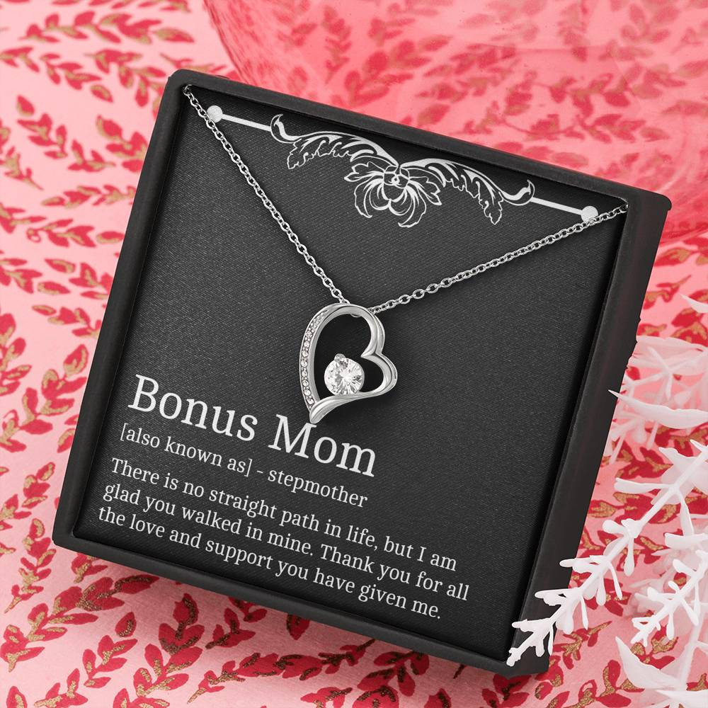 To My Bonus Mom Gifts, Thank You For All The Love, Forever Love Heart Necklace For Women, Birthday Mothers Day Present From Bonus Daughter