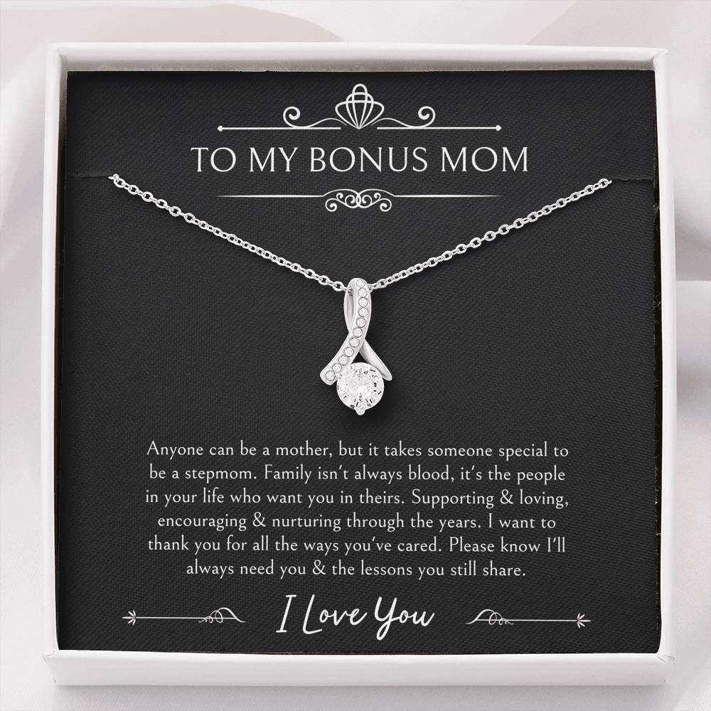 To My Bonus Mom Gifts, Thank You For Loving Me, Alluring Beauty Necklace For Women, Wedding Day Thank You Ideas From Bride