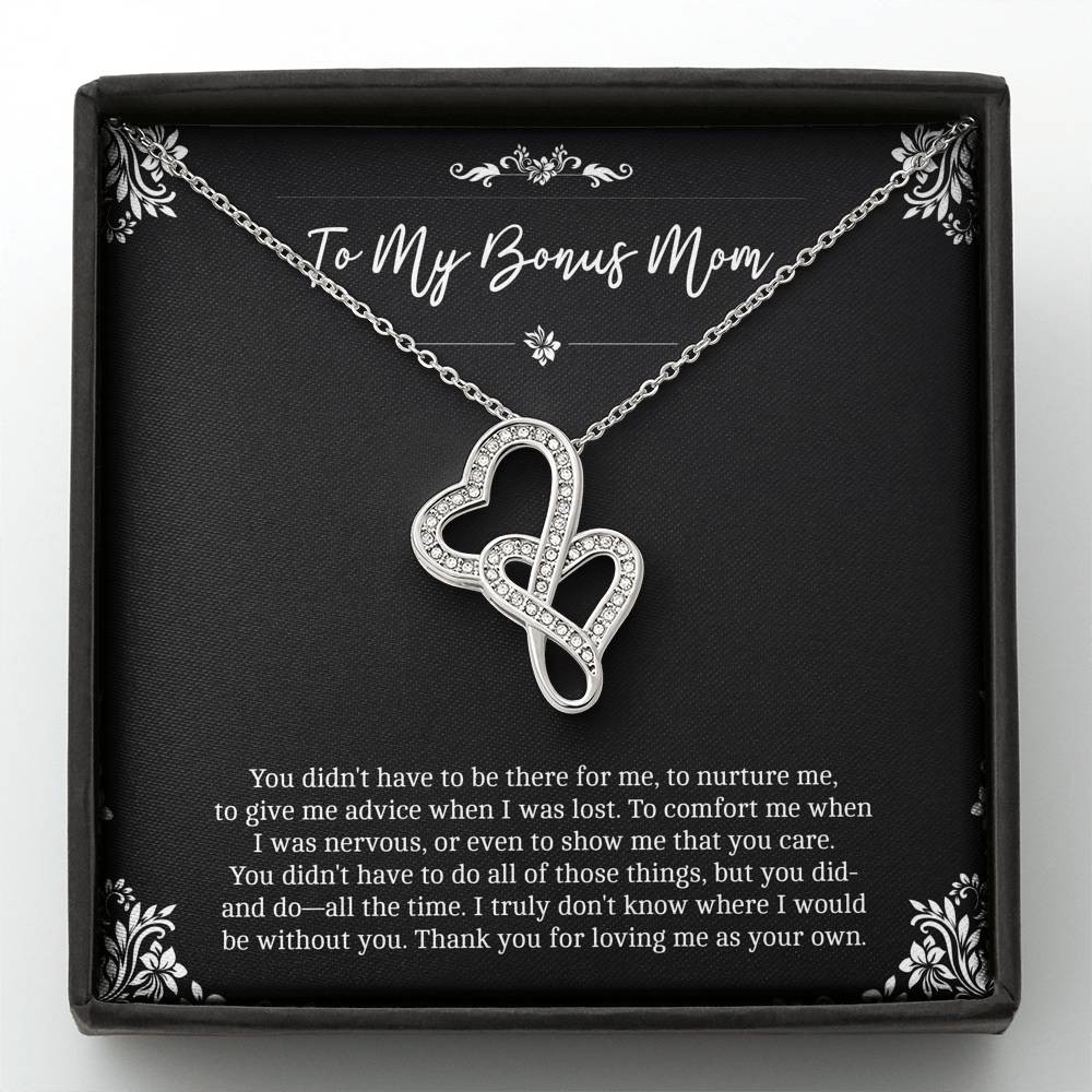 To My Bonus Mom Gifts, Thank You For Loving Me, Double Heart Necklace For Women, Birthday Mothers Day Present From Bonus Daughter