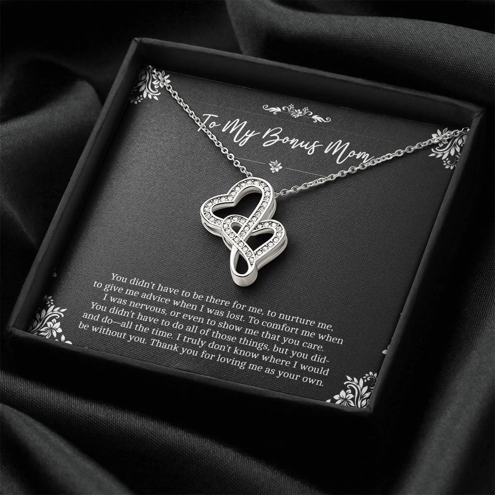 To My Bonus Mom Gifts, Thank You For Loving Me, Double Heart Necklace For Women, Birthday Mothers Day Present From Bonus Daughter