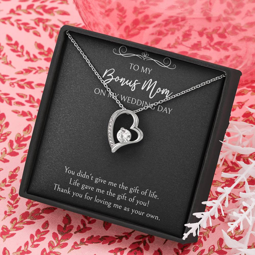To My Bonus Mom Gifts, Thank You For Loving Me, Forever Love Heart Necklace For Women, Wedding Day Thank You Ideas From Bride