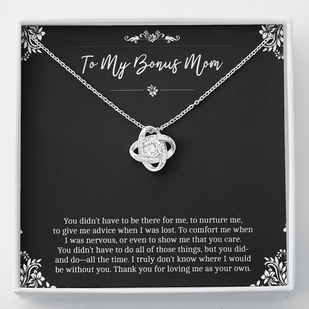 To My Bonus Mom Gifts, Thank You For Loving Me, Love Knot Necklace For Women, Birthday Mothers Day Present From Bonus Daughter