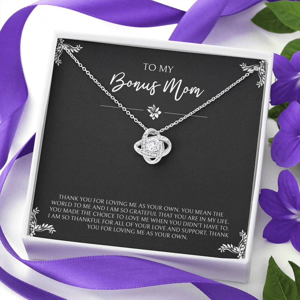 To My Bonus Mom Gifts, You Mean The World To Me , Love Knot Necklace For Women, Birthday Mothers Day Present From Bonus Daughter