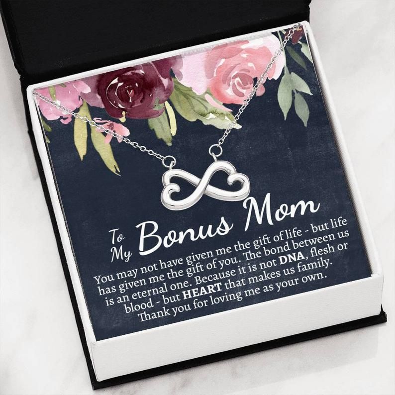 To My Bonus Mom ‘Heart & DNA Edition’ Infinity Hearts Necklace Gift from Step Daughter, Step Mother Gifts, Necklace for Step Mother