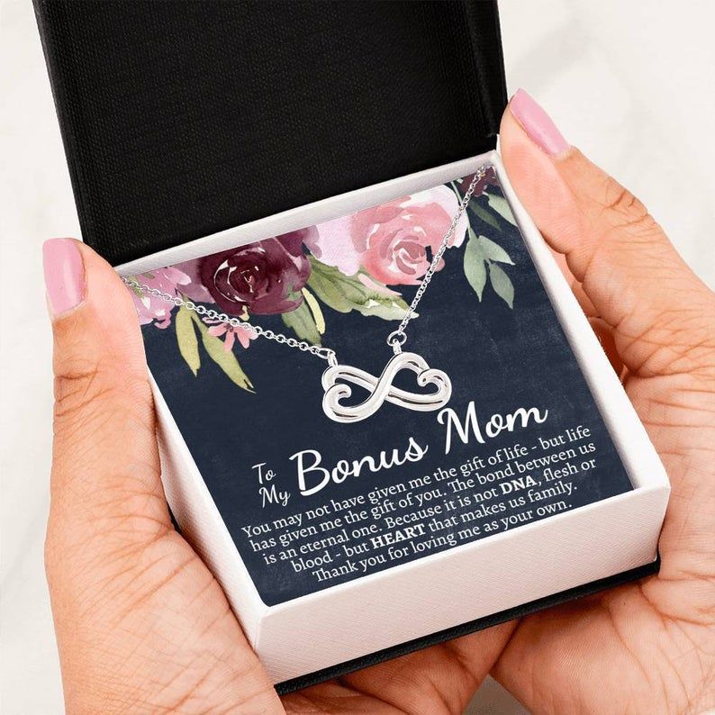 To My Bonus Mom ‘Heart & DNA Edition’ Infinity Hearts Necklace Gift from Step Daughter, Step Mother Gifts, Necklace for Step Mother