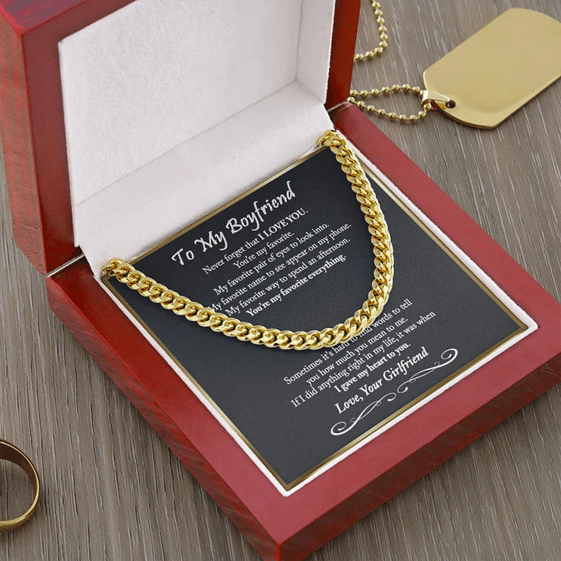 To My Boyfriend Cuban Chain Necklace, Boyfriend Birthday Gift, Romantic Gift for Boyfriend