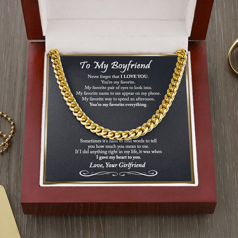 To My Boyfriend Cuban Link Chain Necklace, Never Forget That I Love You Romantic Gift for Boyfriend, Unique Anniversary Gift for Boyfriend