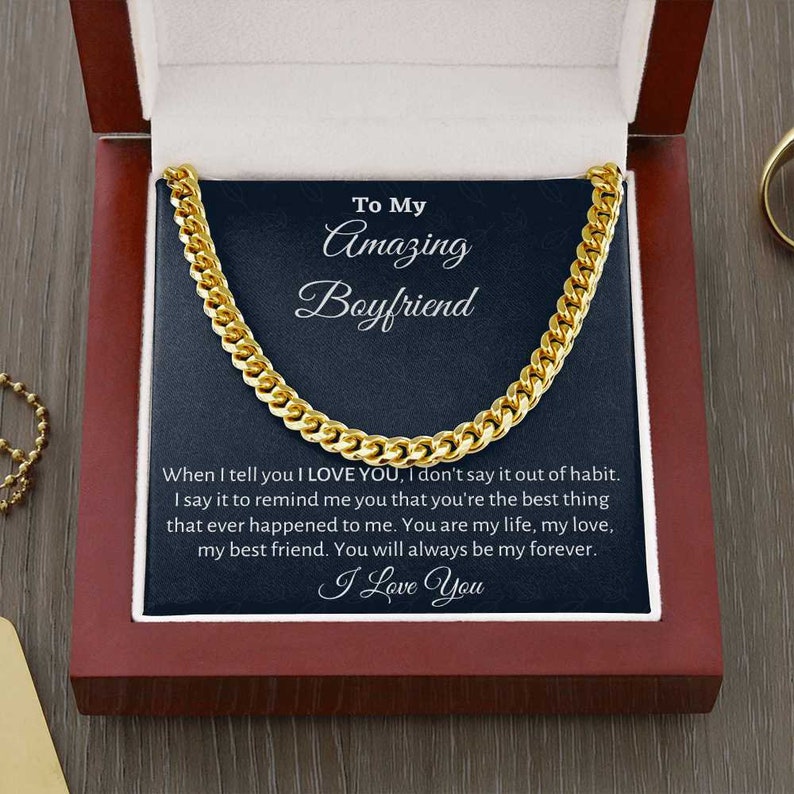 To My Boyfriend Cuban Link Chain Necklace, You will always be my forever – Boyfriend Birthday or Anniversary Gift, Christmas Gift From Girlfriend, Gift For Him