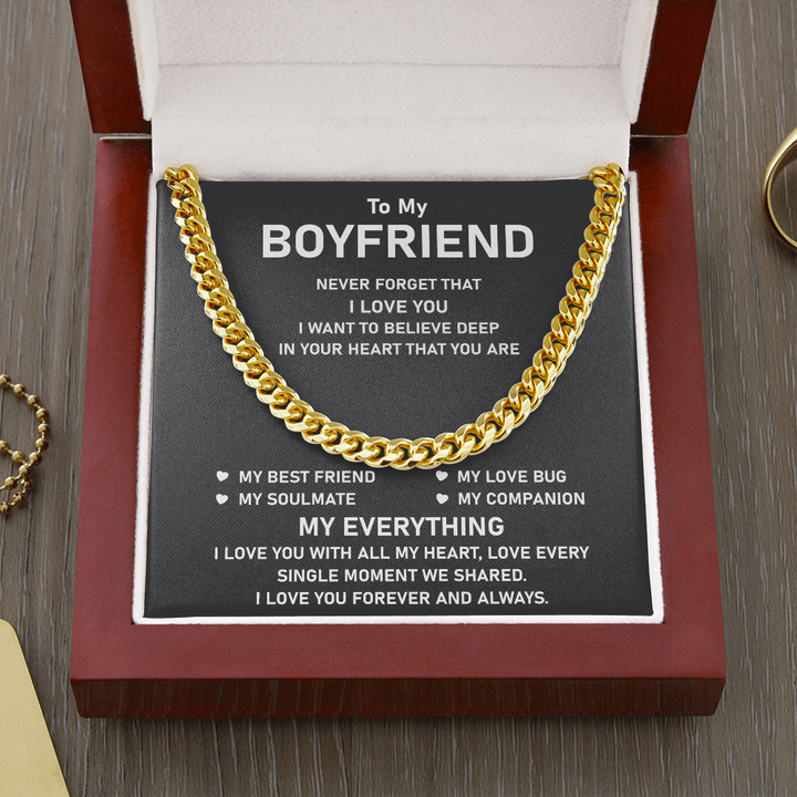 To My Boyfriend Necklace Gift You Are My Best Friend, My Love Bug, My Soulmate, My Companion, My Everything Cuban Link Chain Necklace