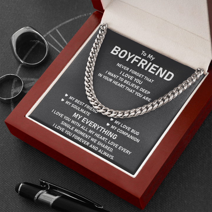 To My Boyfriend Necklace Gift You Are My Best Friend, My Love Bug, My Soulmate, My Companion, My Everything Cuban Link Chain Necklace