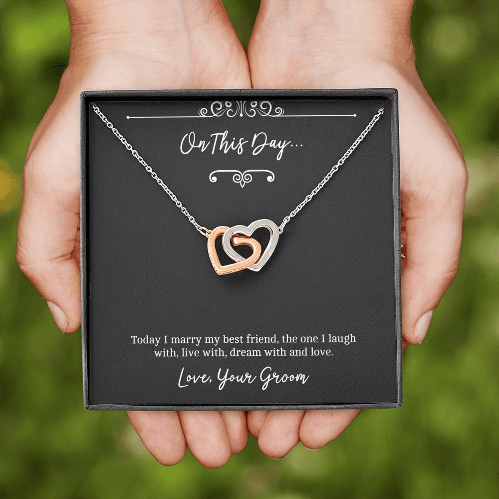 To My Bride  Gifts, I Marry You, Interlocking Heart Necklace For Women, Wedding Day Thank You Ideas From Groom