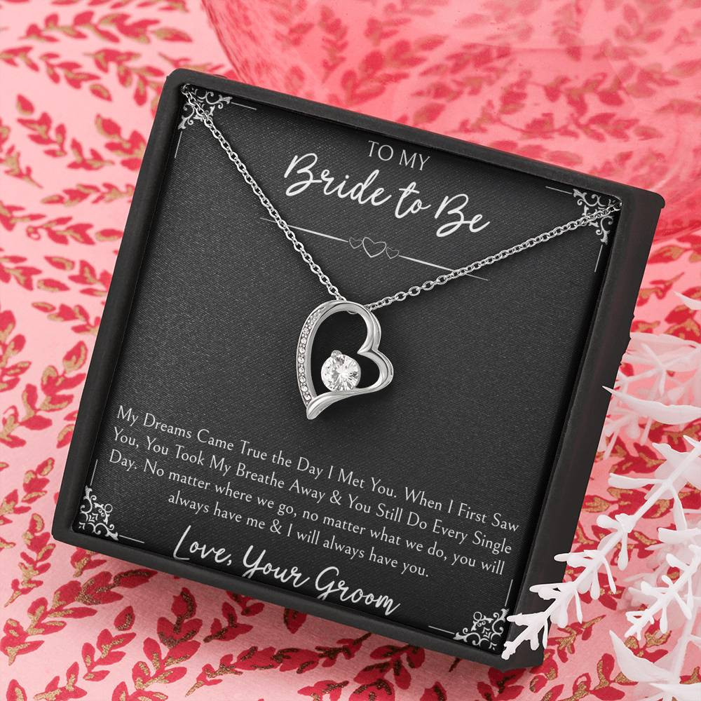 To My Bride  Gifts, My Dreams Came True, Forever Love Heart Necklace For Women, Wedding Day Thank You Ideas From Groom