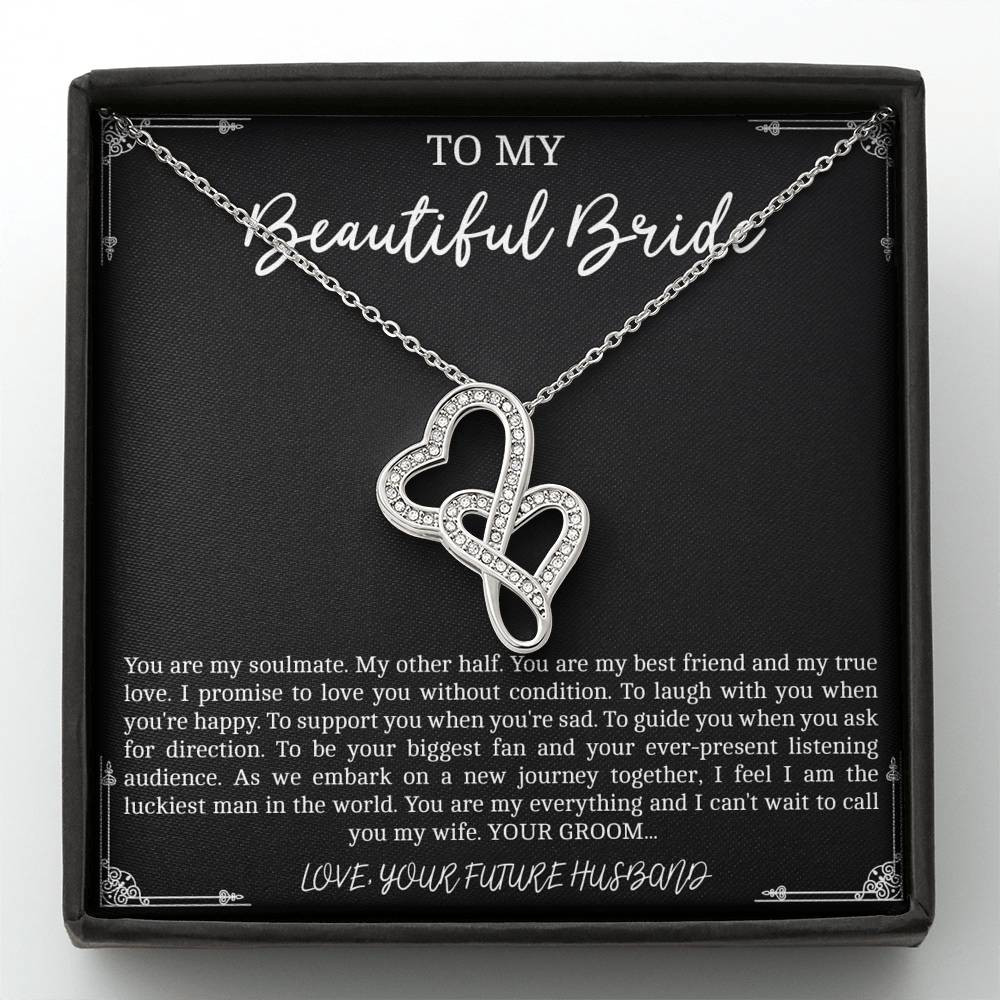 To My Bride  Gifts, You Are My Soulmate, Double Heart Necklace For Women, Wedding Day Thank You Ideas From Groom