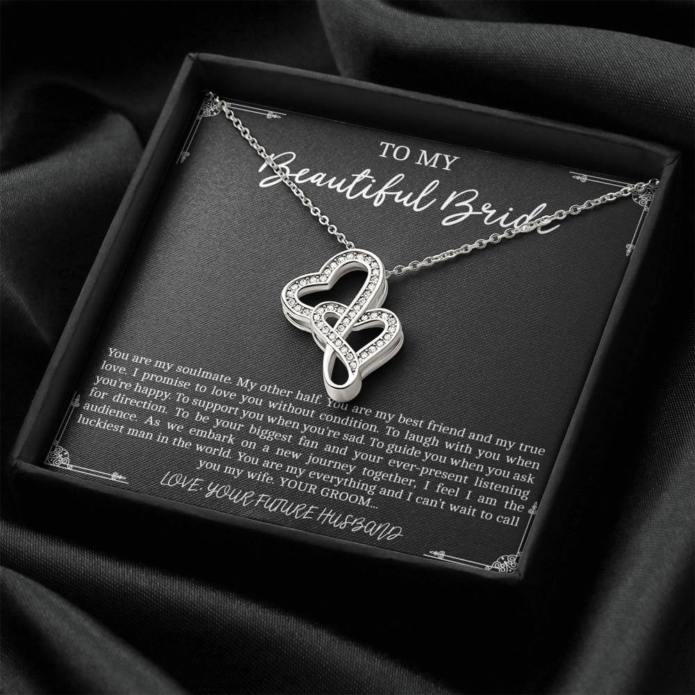 To My Bride  Gifts, You Are My Soulmate, Double Heart Necklace For Women, Wedding Day Thank You Ideas From Groom