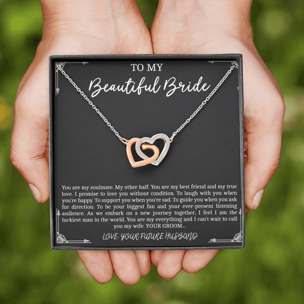 To My Bride  Gifts, You Are My Soulmate, Interlocking Heart Necklace For Women, Wedding Day Thank You Ideas From Groom