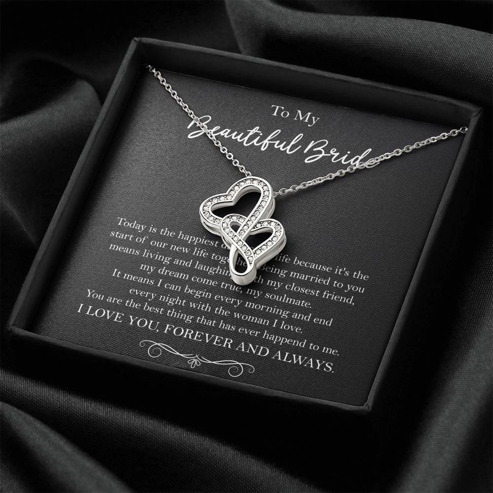 To My Bride Gifts, Happiest Day Of My Life, Double Heart Necklace For Women, Wedding Day Thank You Ideas From Groom
