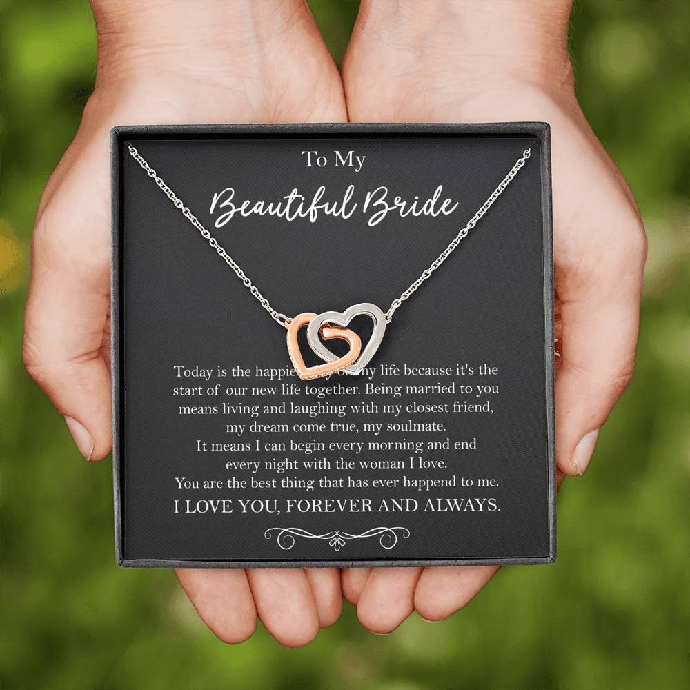 To My Bride Gifts, Happiest Day Of My Life, Interlocking Heart Necklace For Women, Wedding Day Thank You Ideas From Groom