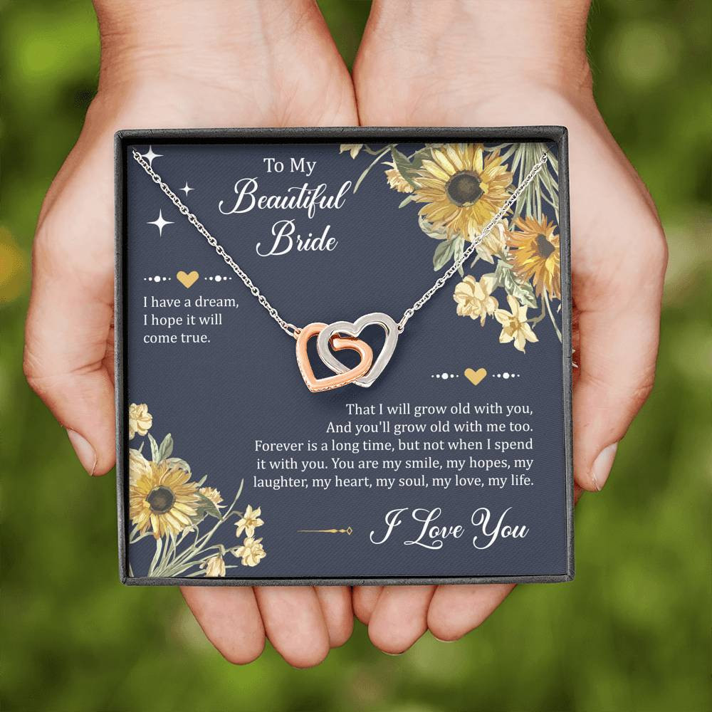 To My Bride Gifts, I Have A Dream, Interlocking Heart Necklace For Women, Wedding Day Thank You Ideas From Groom