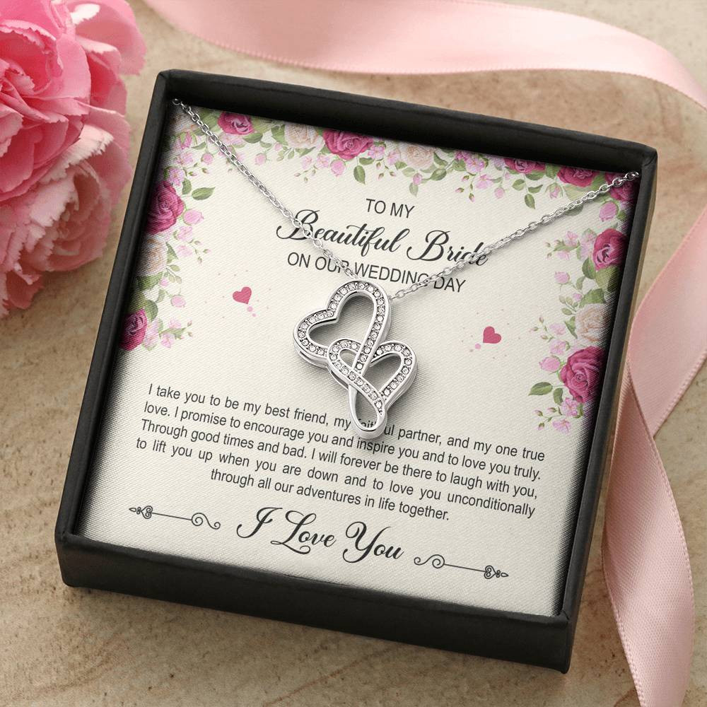 To My Bride Gifts, I Take You To Be My Best Friend , Double Heart Necklace For Women, Wedding Day Thank You Ideas From Groom