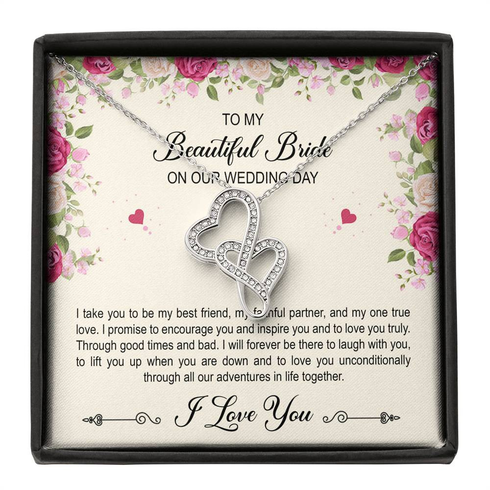 To My Bride Gifts, I Take You To Be My Best Friend , Double Heart Necklace For Women, Wedding Day Thank You Ideas From Groom