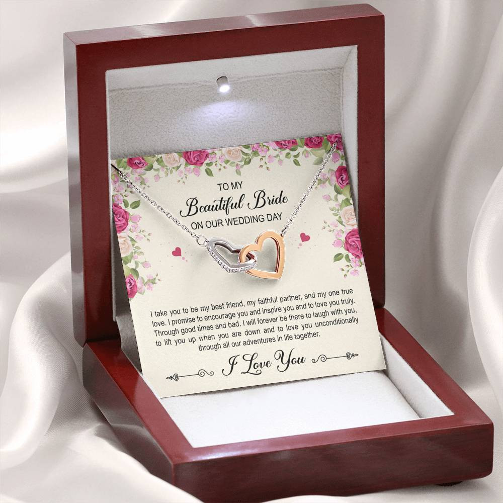 To My Bride Gifts, I Take You To Be My Best Friend , Interlocking Heart Necklace For Women, Wedding Day Thank You Ideas From Groom