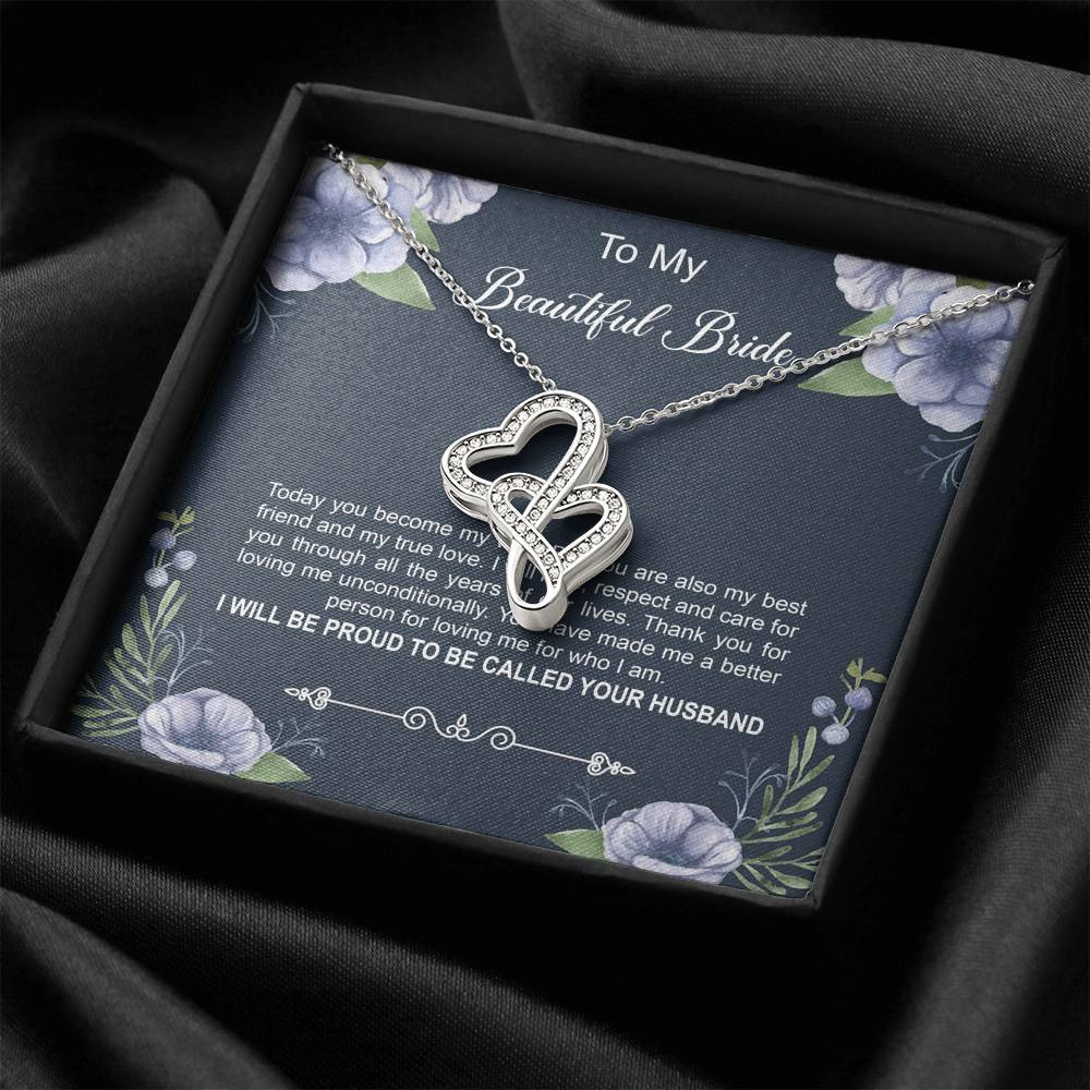 To My Bride Gifts, Today You Become My Wife, Double Heart Necklace For Women, Wedding Day Thank You Ideas From Groom