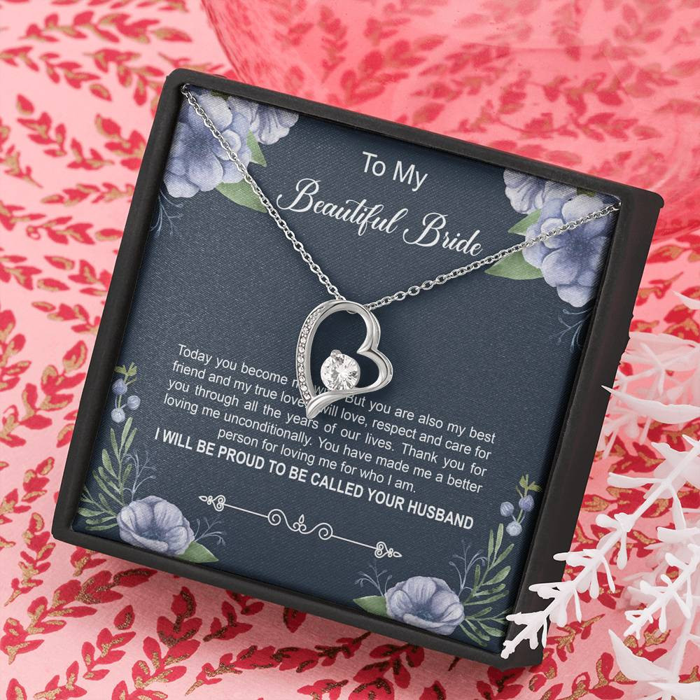 To My Bride Gifts, Today You Become My Wife, Forever Love Heart Necklace For Women, Wedding Day Thank You Ideas From Groom