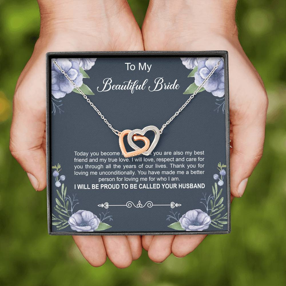 To My Bride Gifts, Today You Become My Wife, Interlocking Heart Necklace For Women, Wedding Day Thank You Ideas From Groom