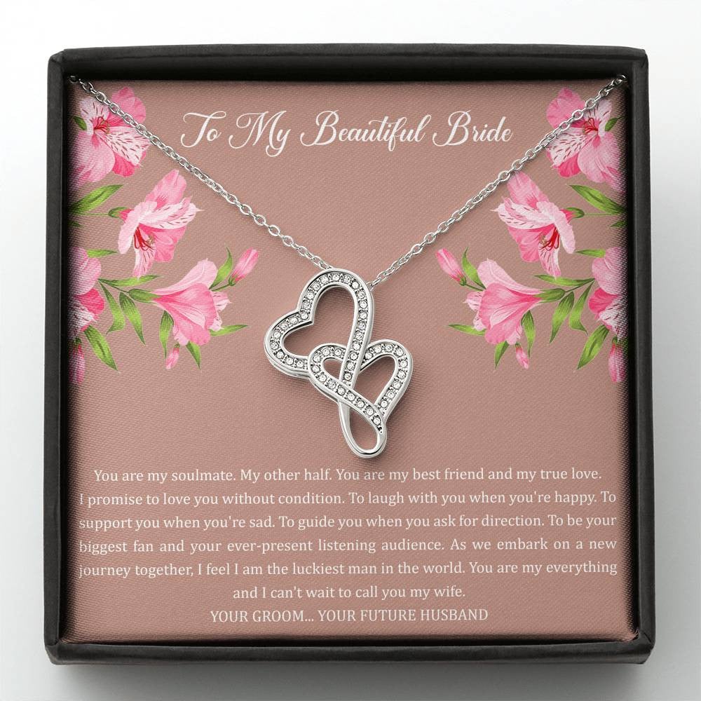 To My Bride Gifts, You Are My Soulmate My Other Half, Double Heart Necklace For Women, Wedding Day Thank You Ideas From Groom