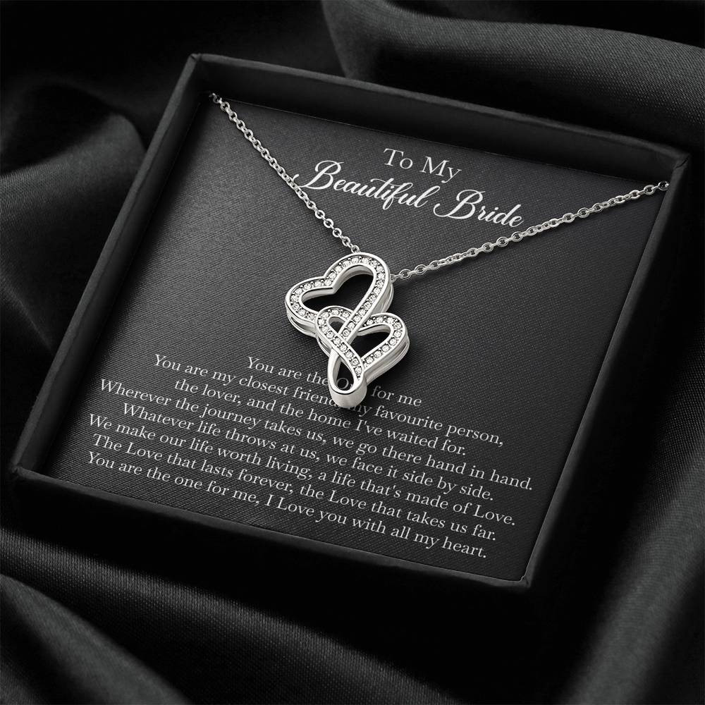 To My Bride Gifts, You Are The One For Me, Double Heart Necklace For Women, Wedding Day Thank You Ideas From Groom