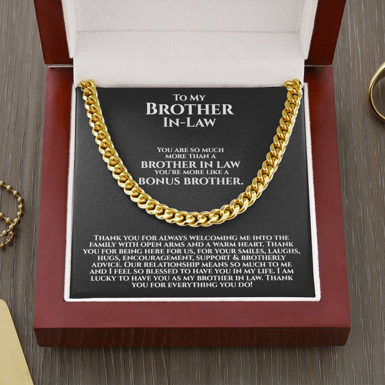 To My Brother In Law Necklace, Gifts for Brother In Law Birthday, Bonus Brother Gifts, Unbiological Bro, Cuban Link Chain Necklace