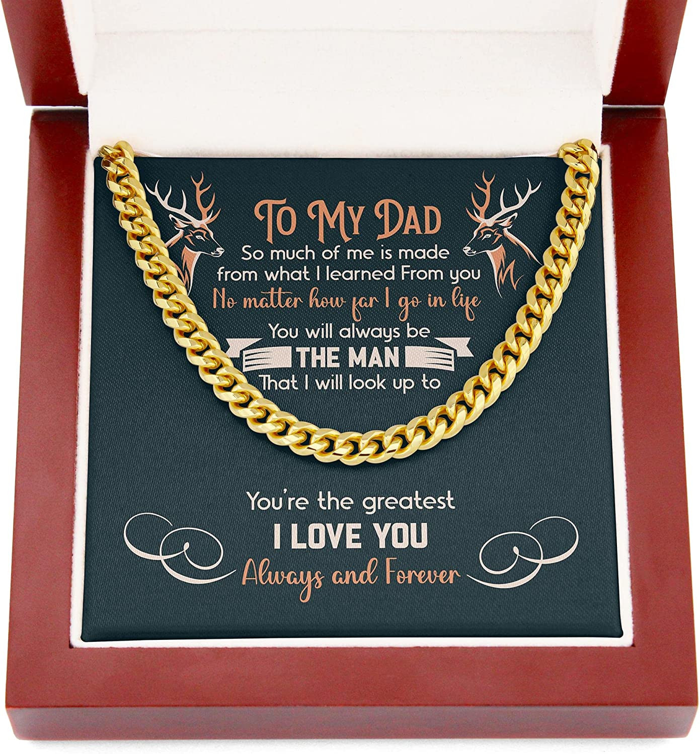 To My Dad Cuban Chain Necklace, Chain Necklace Present for Hunters, Son to Dad Fathers Day Present