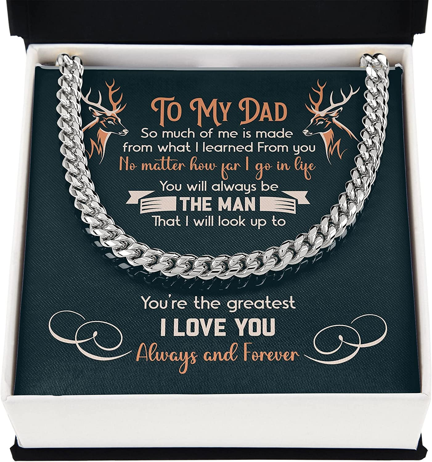 To My Dad Cuban Chain Necklace, Chain Necklace Present for Hunters, Son to Dad Fathers Day Present