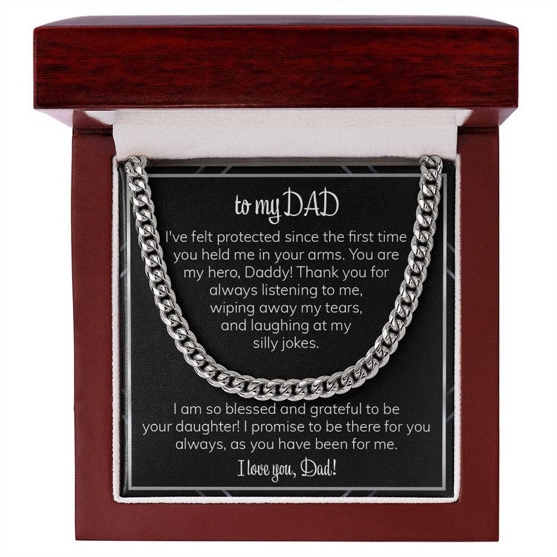 To My Dad Necklace from Daughter – I Love You, Dad, Father’s Day Gift, Gift for Father, Cuban Link Chain Necklace