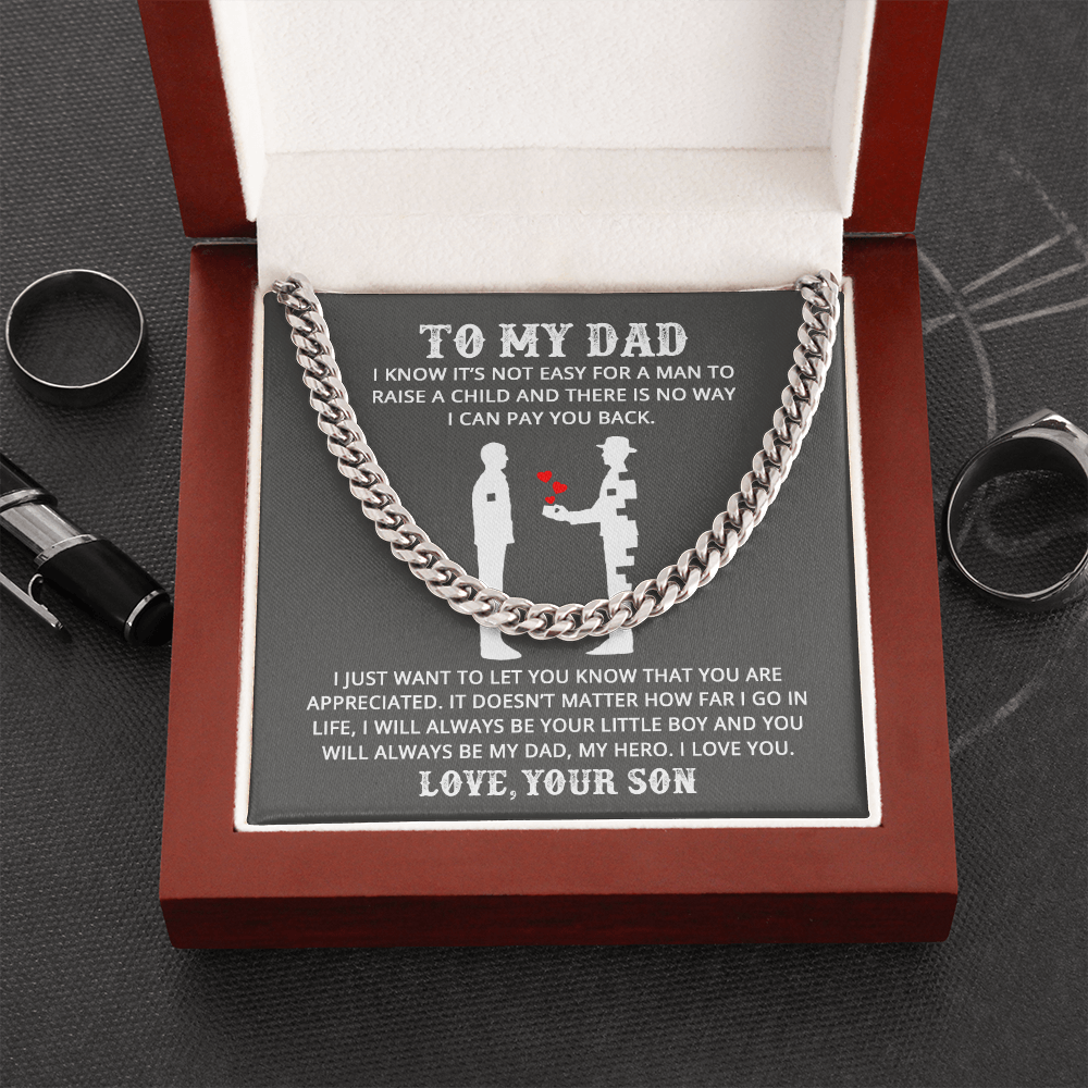To My Dad Necklace from Son, Birthday Gift for Dad, Father’s Day Gift, Best Gift Idea for Dad, Necklace for Dad, Cuban Link Chain Necklace