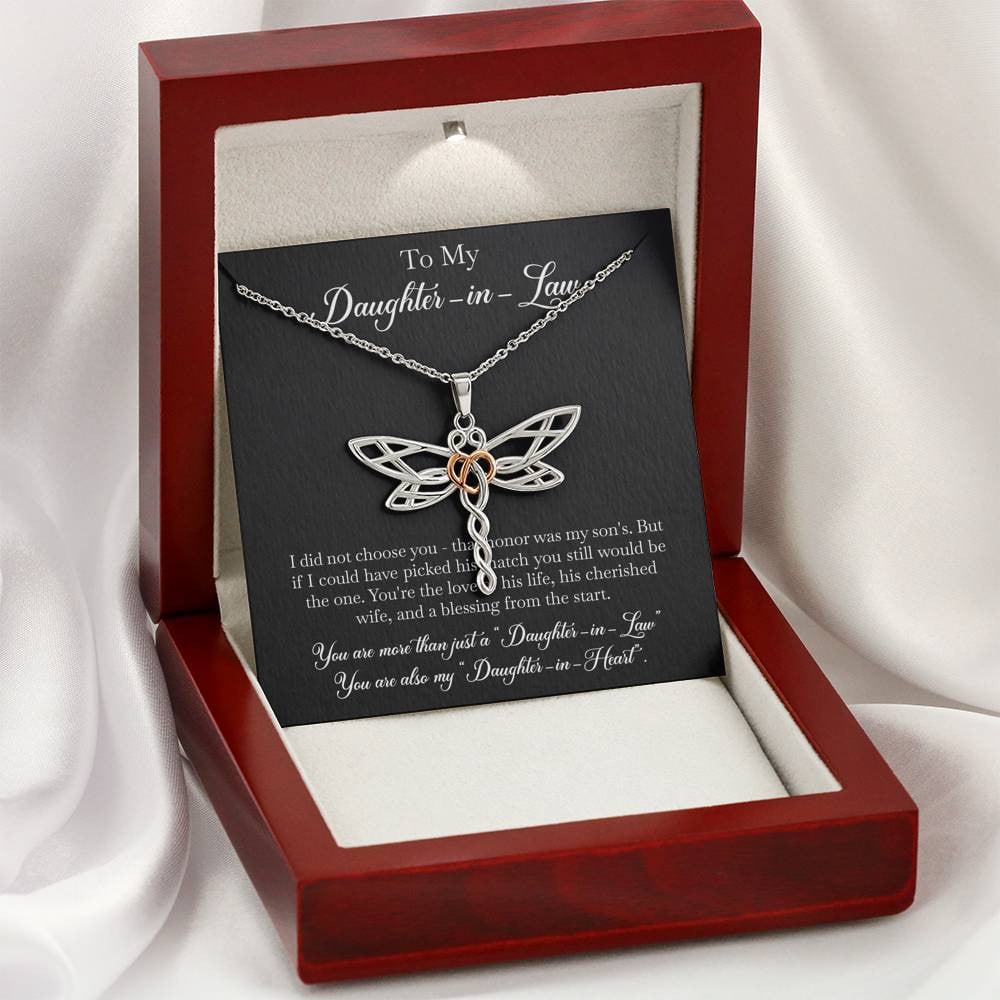 To My Daughter-in-law Gifts, I Did Not Choose You, Dragonfly Necklace For Women, Birthday Present Idea From Mother-in-law