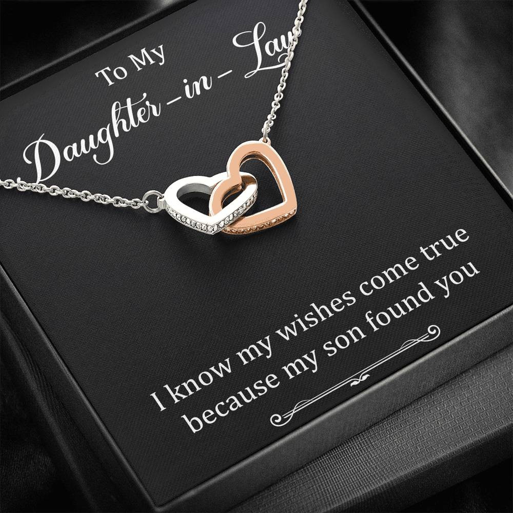 To My Daughter-in-law Gifts, I Know My Wishes Come True, Interlocking Heart Necklace For Women, Birthday Present Idea From Mother-in-law