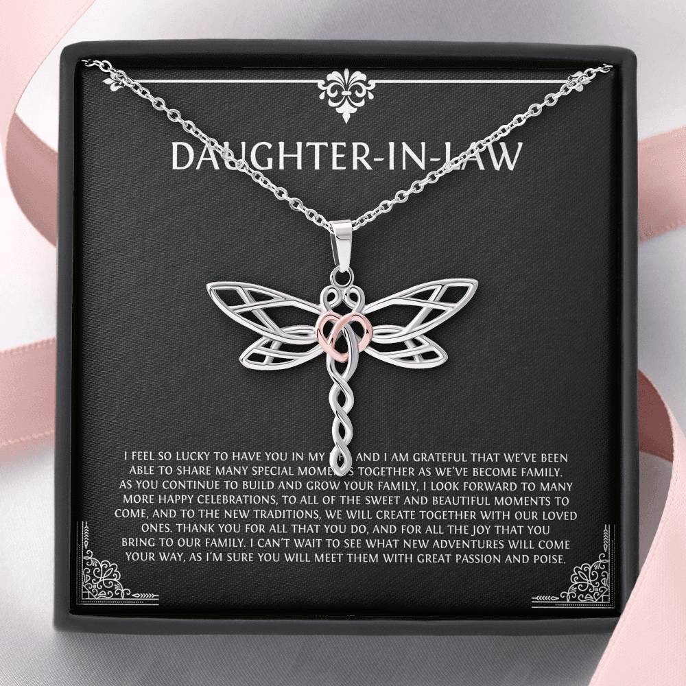 To My Daughter-in-law Gifts, I’m Lucky To Have You, Dragonfly Necklace For Women, Birthday Present Idea From Mother-in-law