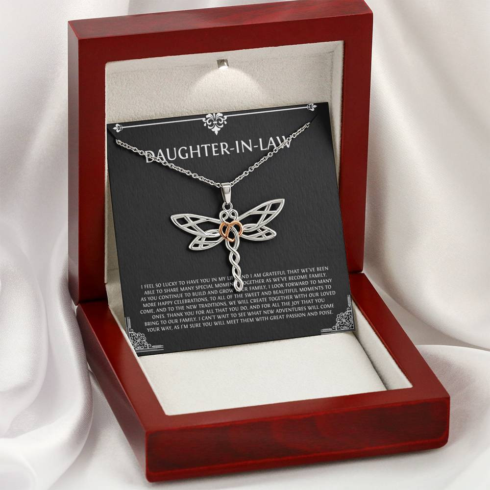 To My Daughter-in-law Gifts, I’m Lucky To Have You, Dragonfly Necklace For Women, Birthday Present Idea From Mother-in-law