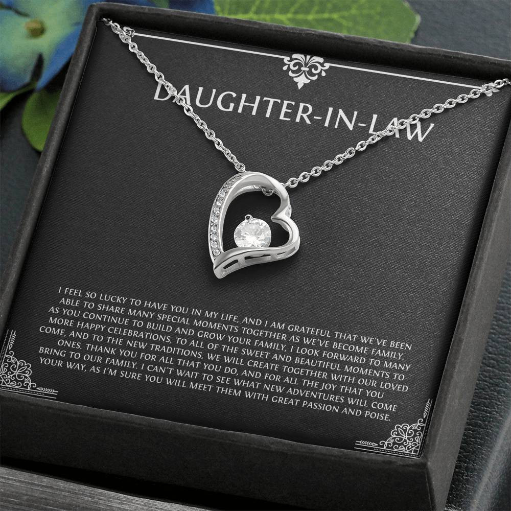 To My Daughter-in-law Gifts, I’m Lucky To Have You, Forever Love Heart Necklace For Women, Birthday Present Idea From Mother-in-law