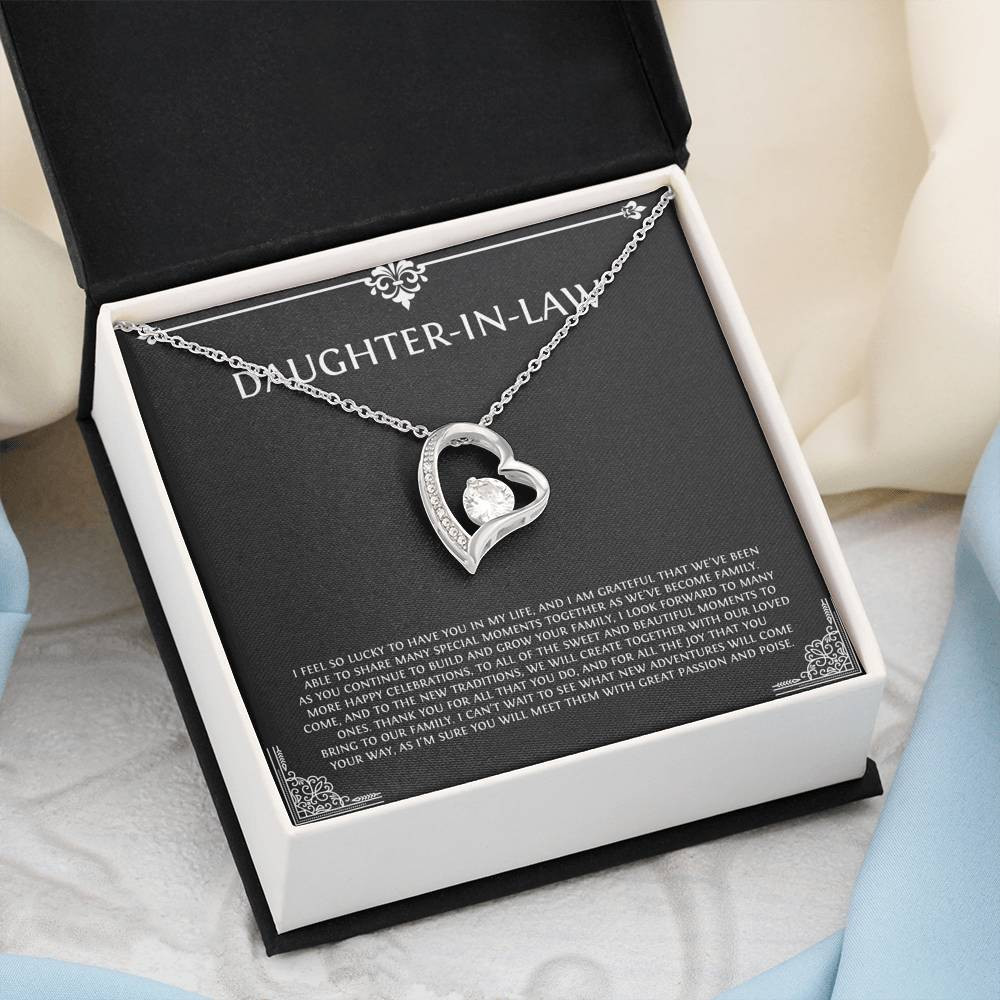 To My Daughter-in-law Gifts, I’m Lucky To Have You, Forever Love Heart Necklace For Women, Birthday Present Idea From Mother-in-law