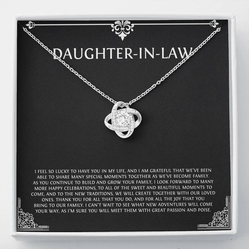 To My Daughter-in-law Gifts, I’m Lucky To Have You, Love Knot Necklace For Women, Birthday Present Idea From Mother-in-law
