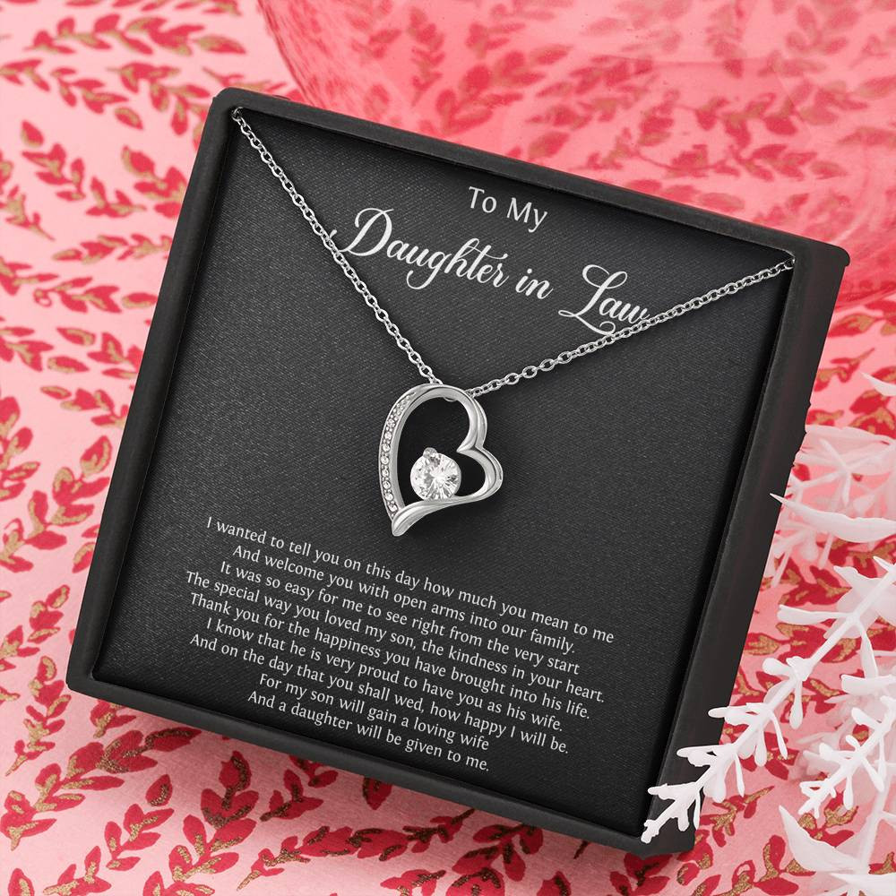 To My Daughter-in-law Gifts, Thank You For The Happiness, Forever Love Heart Necklace For Women, Birthday Present Idea From Mother-in-law
