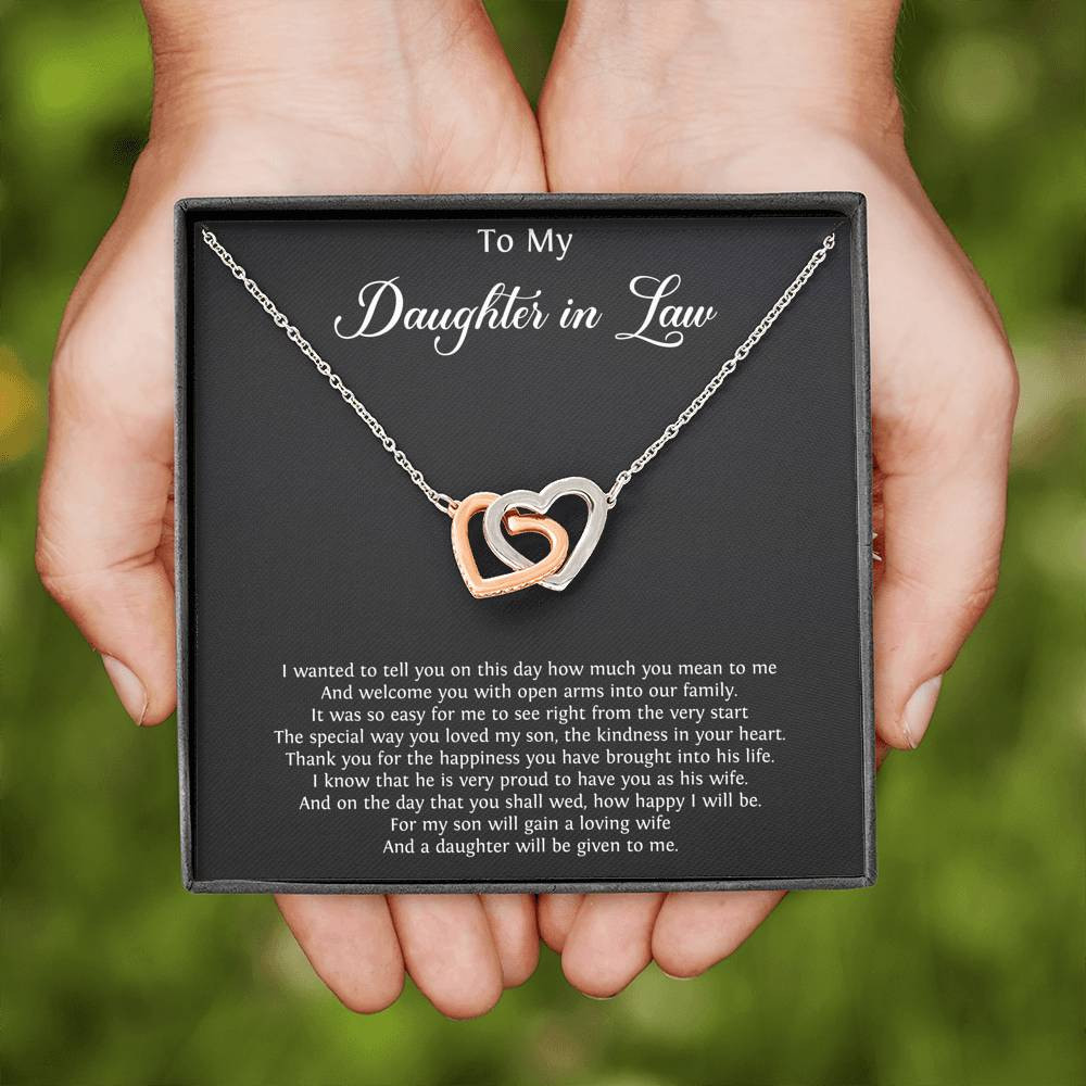 To My Daughter-in-law Gifts, Thank You For The Happiness, Interlocking Heart Necklace For Women, Birthday Present Idea From Mother-in-law